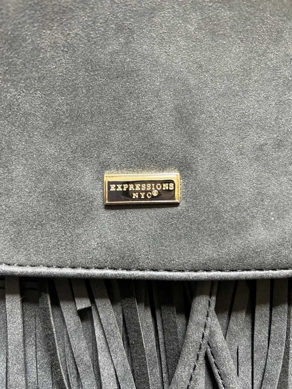 NWT Expressions NYC Grey Fringe Backpack with Drawstring/Button Flap